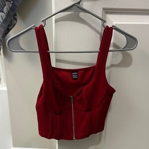 SHEIN Red Zip-Up Crop Top